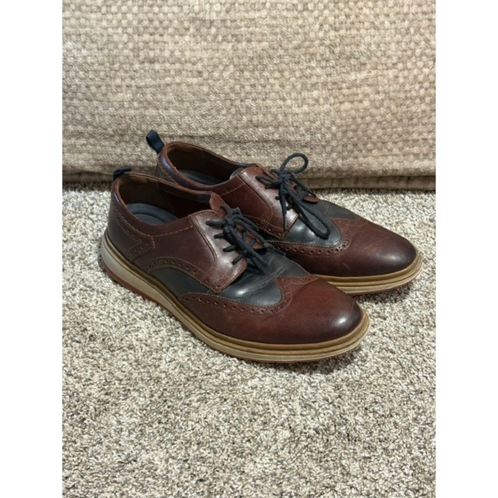 Clarks Mens Tilden Walk Wingtip Oxfords Brown Navy Leather Brogue Shoes -SIZE 12
